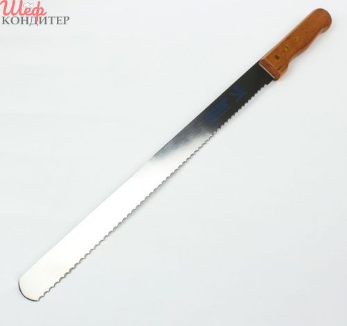 Нож для бисквита крупные зубцы ручка дерево рабочая поверхность 35 см 
