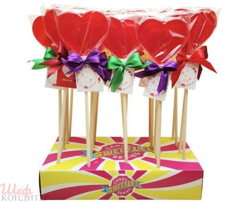 Леденец на палочке "Сердечко литое с лентой" 70гр Леденец на палочке "Сердечко литое с лентой" 70гр