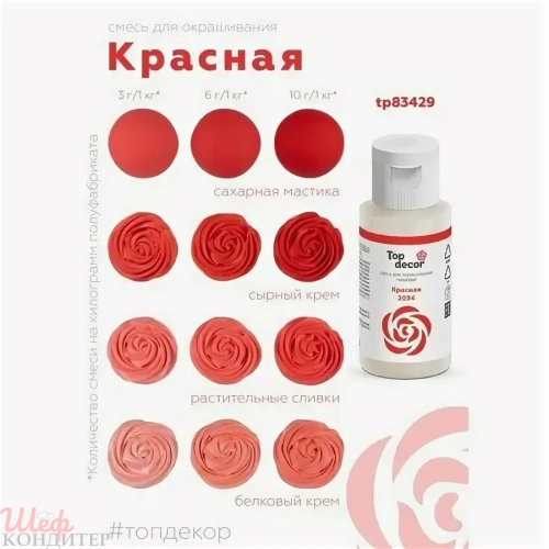 Краситель гелевый красный, 30 гр., Top decor