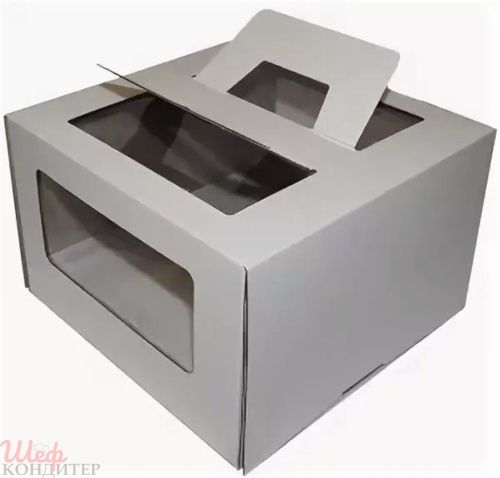 Коробка для торта  С РУЧКАМИ и окном 220х220х240 мм
