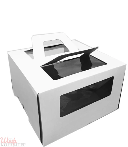 Коробка для торта 220*220*240 с окном с ручками Коробка для торта 220*220*240 с окном с ручками