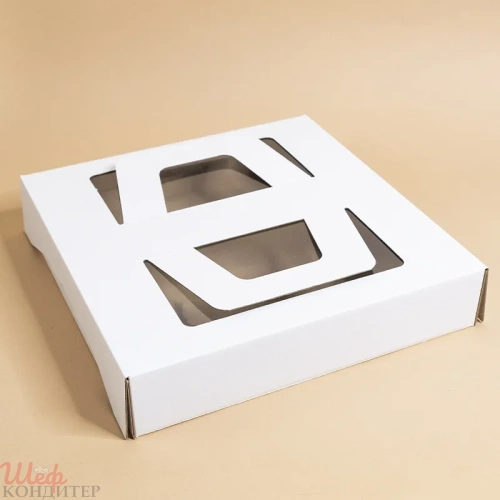 Коробка для торта  С РУЧКАМИ и окном 31х31х6 см 