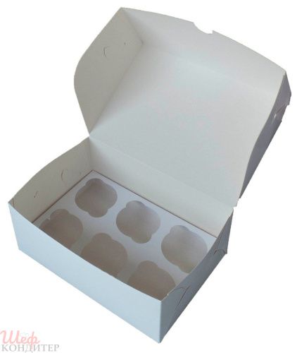 CUP6 Упаковка для маффинов белая 6 ячейки 250х170х100мм Pasticciere