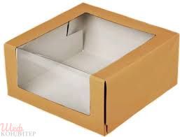Коробка для торта 225х225х110 с окном крафт Коробка для торта 225х225х110 с окном крафт