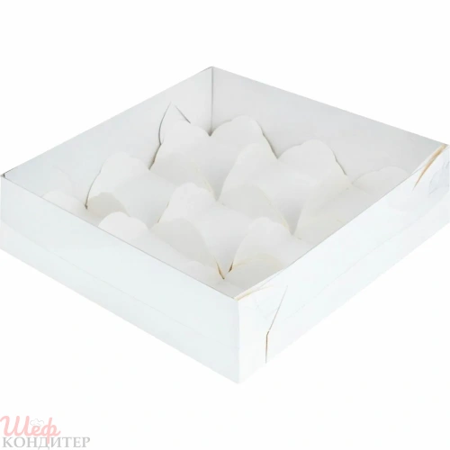 Коробка 175*175*55мм белая с крышкой для 9 моти