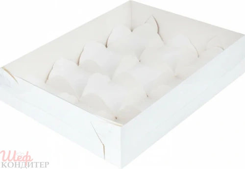 Коробка 235*175*55мм белая с крышкой для 12 моти Коробка 235*175*55мм белая с крышкой для 12 моти
