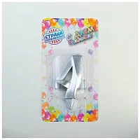 Свеча в торт  цифра 4 серебро металлик. 