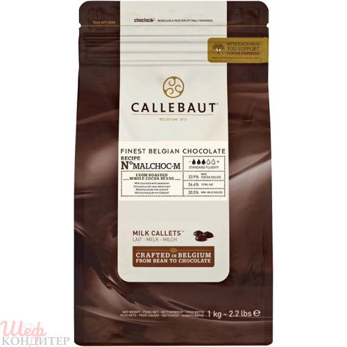 Шоколад молочный БЕЗ САХАРА Callebaut  33,9% 1кг. галеты (подсластитель мальтитол)