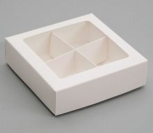 Коробка для конфет 4шт с пластиковой крышкой БЕЛАЯ 120х120х30