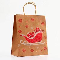 Пакет крафт с ручкой "Новогодние сани" 33х25х12 см
