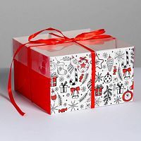 Коробка для 4 капкейка «Время добрых подарков» 16×16×10см (1 штука) 5080518
