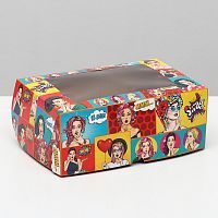 Упаковка на 6 капкейков "Pop-art" с клубникой 25 х 17 х 10 см 6578288