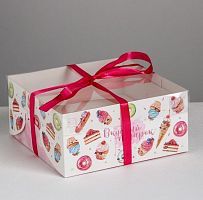 Коробка на 4 капкейка «Вкусный подарок» (1 ШТУКА) 16 × 16 × 7.5 см 4675031
