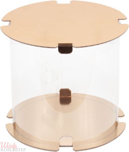 Коробка для торта прозрачная ТУБУС d250 h280 (золото)