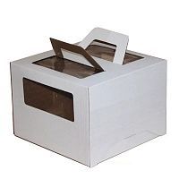 Коробка для торта  С РУЧКАМИ и окном 28х28х20 белая
